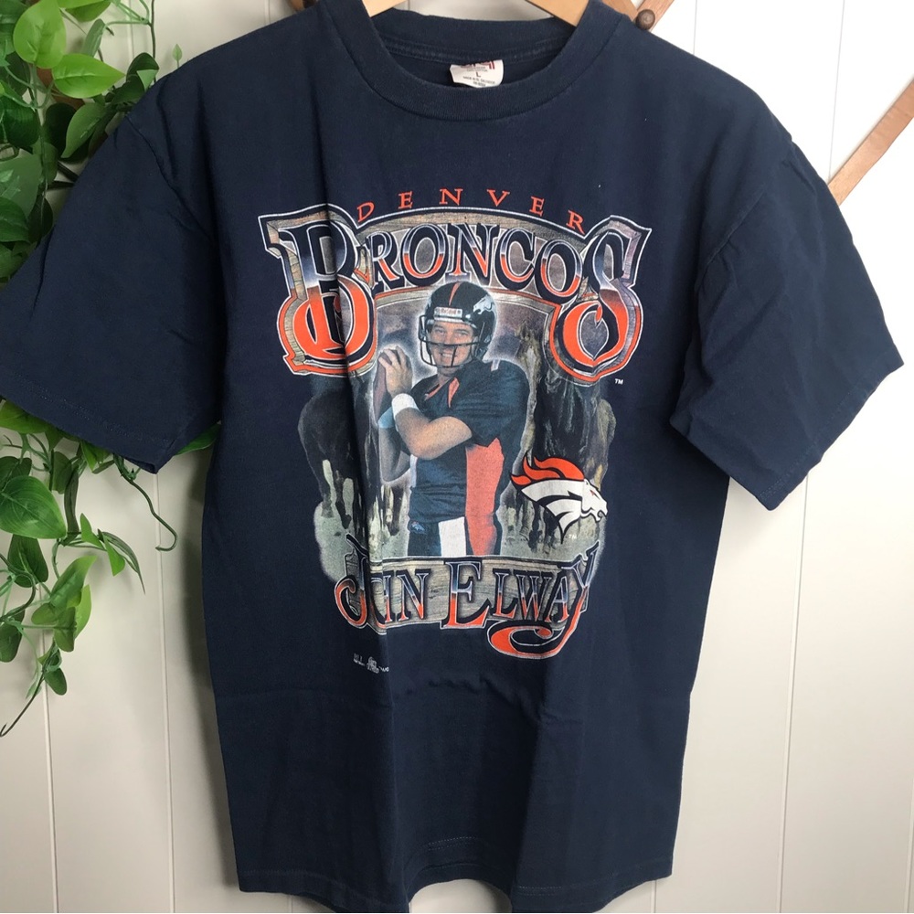 Vintage 1998 Denver Broncos John Elway Short Sleeve T Shirt Men Med Blue QB Club